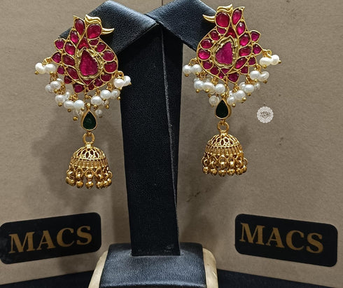 925 Kundan Peacock Jhumka